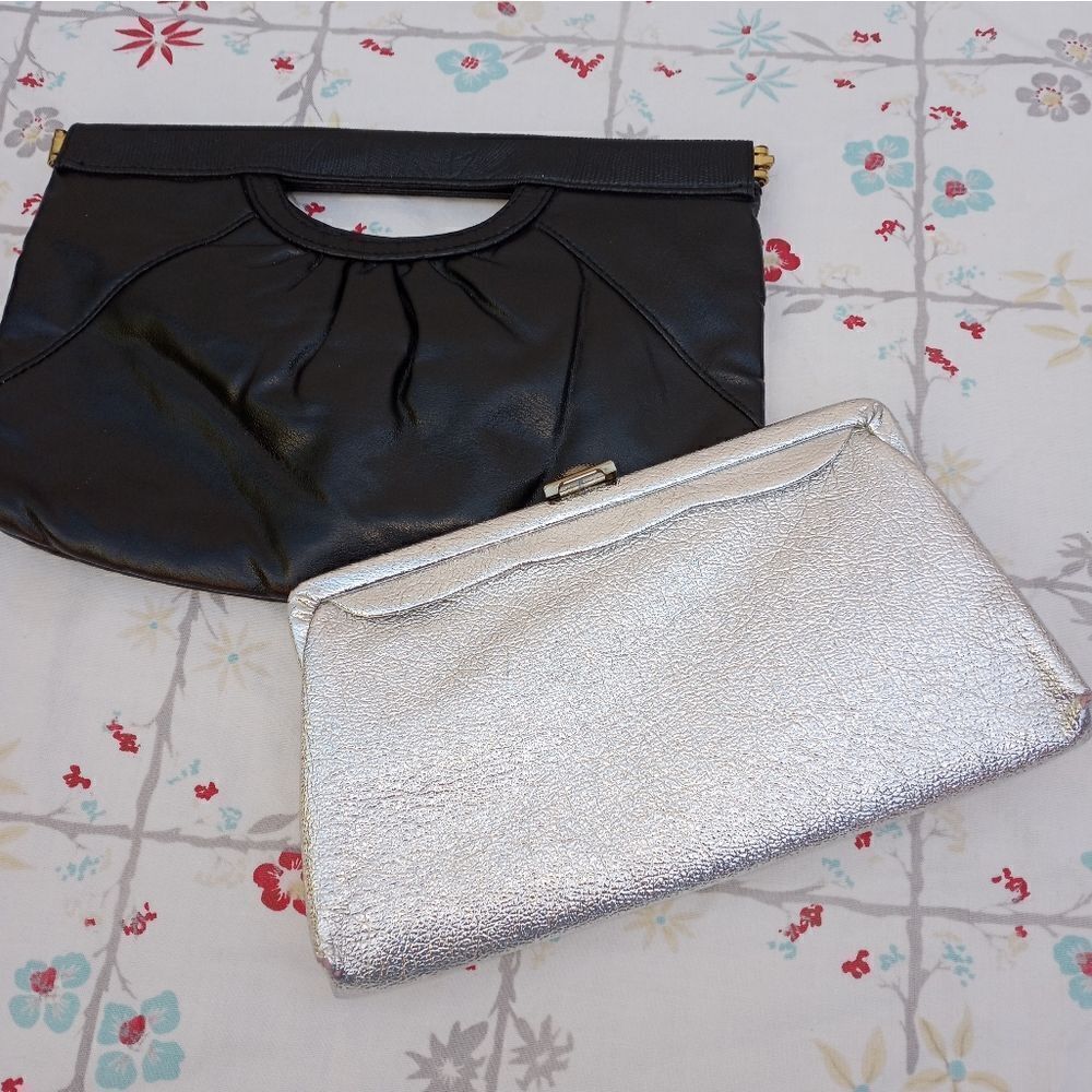 Lot Of 2 Unbranded Black and Silver Women's Clutches